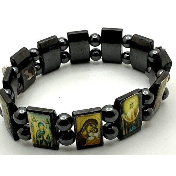 Hematite Iconic Saints Bracelet Prayer Religious Spiritual Stretch Devotional - Picture 7 of 7